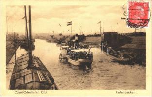 1928 Kedzierzyn-Kozle, Kozle, Cosel-Oderhafen; Hafenbecken / port, steamship. TCV card