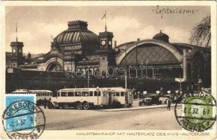 1932 Dresden, Hauptbahnhof mit Halteplatz der K.V.G. Autobusse / railway station, autobus station. TCV card (EK)