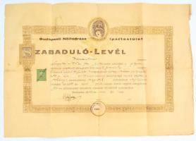 1933 Bp., Budapesti Nőifodrász Ipartestület szabaduló-levele
