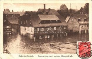 1927 Oelsnitz (Erzgebirge), Senkungsgebiet untere Hauptstraße / flooded street, shop of Aug. Fritzsch. TCV card