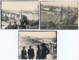 1929 Budapest, kilátás a Parlamentre, az Erzsébet hídra, Budai Várra, 3 db fotó, 9×12 cm