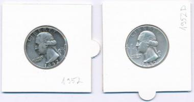 Amerikai Egyesült Államok 1952-1952D 1/4$ Ag "Washington" (2xklf) T:2-  USA 1952-1952D 1/4 Dollar Ag "Washington" (2xdiff) C:VF  Krause KM#164