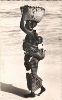 Dakar, Promenade...! / woman with child, African folklore, photo (holes)