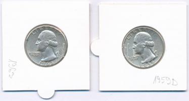 Amerikai Egyesült Államok 1959D-1963. 1/4$ Ag "Washington" (2xklf) T:2-  USA 1959d-1963. 1/4 Dollar Ag "Washington" (2xdiff) C:VF  Krause KM#164