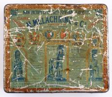 M. Melachrino cigarettás fém doboz, kopottas állapotban, 12x14x3,5 cm
