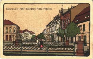 1915 Fogaras, Fagaras; Piatul / Gymnasium, Hauptplatz / Fő tér, gimnázium. Thierfeld Dávid kiadása / main square, high school (EB)