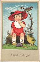 1924 Easter greeting card. Serie 309. s: F. B., 1924 Húsvéti üdvözlet Serie 309. s: F. B.