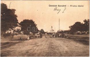 1915 Sarud, Fő utca, templom, helyiek csoportja. Fogyasztási Szövetkezet kiadása