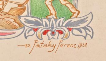 Pataky Ferenc (1897-?): Elismerő oklevél terv (magyar címerrel). Ceruza, akvarell, karton, jelzett é...