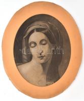 Detela F 18...jelzéssel: Női portré. Ceruza, szén, papír, sérült, 44x34 cm