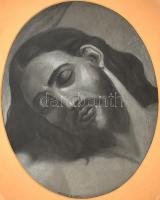 Detela F. 1879. jelzéssel: Férfi portré (Jézus?). Ceruza, szén, papír, paszpartuban, 43x34 cm