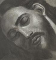 Detela F. 1879. jelzéssel: Férfi portré (Jézus?). Ceruza, szén, papír, paszpartuban, 43x34 cm