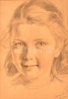 Emanuel Béla (1879-1976): Pirospozsgás kislány. Ceruza, papír, jelzett és datált (Emanuel Béla 1945), kissé foltos paszpartuban, 26×18 cm