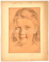 Emanuel Béla (1879-1976): Pirospozsgás kislány. Ceruza, papír, jelzett és datált (Emanuel Béla 1945)...