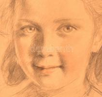 Emanuel Béla (1879-1976): Pirospozsgás kislány. Ceruza, papír, jelzett és datált (Emanuel Béla 1945)...