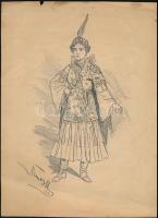 Nemes M 1914 jelzéssel: Hölgy díszruhában. Ceruza, tus, papír, kissé sérült, 28x20,5 cm