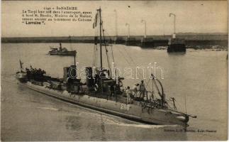 St. Nazaire, Le Torpi leur 268 dans lavant-port, ayant a bord M. Baudin, Ministre de la Marine, venant assister au lancement du Cuirasse Lorraine / French Navy torpedo boat
