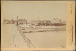cca 1880 Szeged, Tiszapart és a színház, keményhátú fotó Letzter és Keglovich szegedi műterméből, 10x14cm