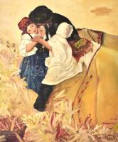 Hollósy Simon után, Bánkúti jelzéssel: Tengerihántás. Olaj, vászon, sérült, felcsavarva, 58×48,5 cm