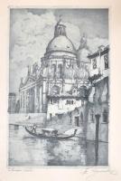 Szentgyörgyvári Gyenes Lajos (1890-1971): Venezia Salute (Velence). Rézkarc, papír, jelzett, üvegezett keretben, 33×21 cm