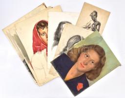 Élesdy István (1912-1987): 13 db női akt és portré. Különféle technikák (olaj, tus, ceruza, akvarell, szén), papír, mind jelzés nélkül. 40x20 és 35x50 cm közötti méretben.