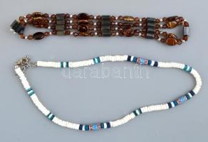 Mágneses nyaklánc, h: 34 cm + fehér-kék köves nyaklánc, h: 43 cm