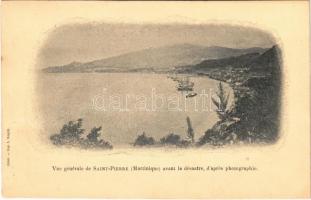 1924 Saint-Pierre, Vue générale, avant le désastre, daprés photographie / general view, ships (creases)