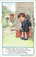 1913 A pretty girl that gets a kiss... Reinthal & Newman. Children romantic art postcard
