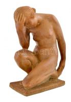 Gabay László (1897-1952): Art-deco térdelő női akt, festett kerámia, kopásnyomokkal, jelzett (Gabay), m: 32 cm / Art-deco nude, ceramics figure