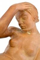 Gabay László (1897-1952): Art-deco térdelő női akt, festett kerámia, kopásnyomokkal, jelzett (Gabay)...