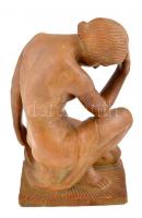 Gabay László (1897-1952): Art-deco térdelő női akt, festett kerámia, kopásnyomokkal, jelzett (Gabay)...