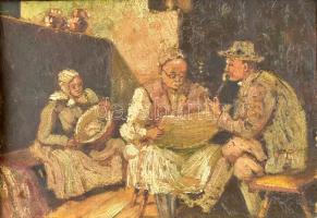 Paolo Glausiuss jelzéssel, feltehetően XX. sz. eleji festő alkotása: Enteriőr alakokkal. Olaj, karto...