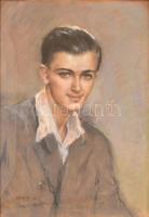 Fried Pál (1893-1955): Fiú portré. Pasztell, papír, jelzett és datált (Fried Pál 1945). Díszes, üvegezett, kissé sérült fa keretben, 70×50 cm