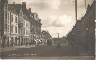 1931 Liepaja, Liepoja, Libau; Liela iela / street view, tram, shops. Fotogr. Bokums photo