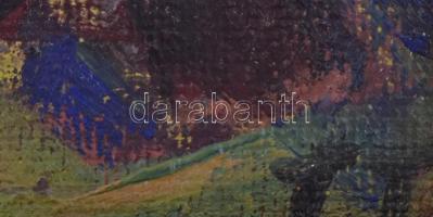 Tenkács Tibor (1913-1998): Kistokaji harangláb. Olaj, karton, hátoldalán jelzett. Díszes fa keretben...