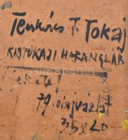 Tenkács Tibor (1913-1998): Kistokaji harangláb. Olaj, karton, hátoldalán jelzett. Díszes fa keretben...