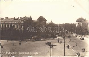 1929 Bucharest, Bucuresci, Bucuresti; Soseaua Kisseleff / street view, horse-drawn tram, automobile. photo