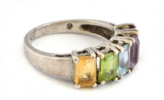 Ezüst(Ag) színes kövekkel, jelzett, méret: 51, bruttó: 3,4 g