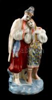 Népviseletes pár, porcelán, kézzel festett, alján jelzett, apró kopsányomokkal, m: 27 cm
