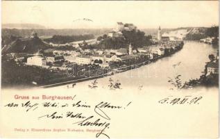 1898 Burghausen, general view, church, castle, river