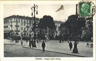 1931 Torino, Turin; Piazza Carlo Felice / street view, tram. TCV card (fl)