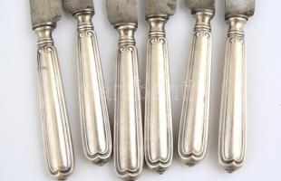 Ezüstözött alpakka kés (6db) és villa (6db), jelzett, h: 22 és 26 cm