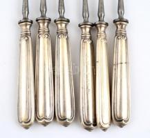 Ezüstözött alpakka kés (6db) és villa (6db), jelzett, h: 22 és 26 cm