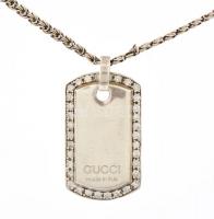 Ezüst(Ag) nyaklánc, fehér kövekkel kirakott Gucci feliratú medállal, jelzett, h: 45 cm, medál: 4,5x2,3 cm, bruttó: 23,30 g