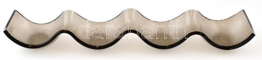 Asztali üveg kínáló, matricával jelzett (hand made by Hegedűs), kis kopásnyomokkal, 53×10 cm