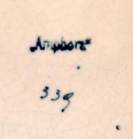 Amphora virágmintás szecessziós kerámia váza, nyaka sérült (hosszabb repedés), jelzett, m: 44 cm