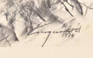 Csergezán Pál (1924-1996): Vaddisznók, nyomat, jelzett a nyomaton, üvegezett keretben, 39×32 cm