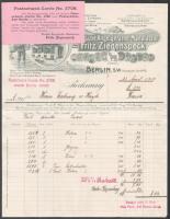 1909 Berlin, Fritz Ziegenspeck Deutsche Angelgeräthe-Manufactur német horgászcikk gyártó díszes fejléces számlája kassai megrendelők részére, német nyelven.