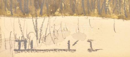 Dobroszláv Lajos (1902-1987): Téli táj. Akvarell, papír, jelzett, üvegezett keretben, 26×44 cm