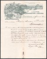 1898 Nagyvárad, Perge és Rozslay Lakatos, Gazdasági Gép- és Ekegyárának díszes fejléces papírja, rajta üzleti témájú levéllel, szakadással.